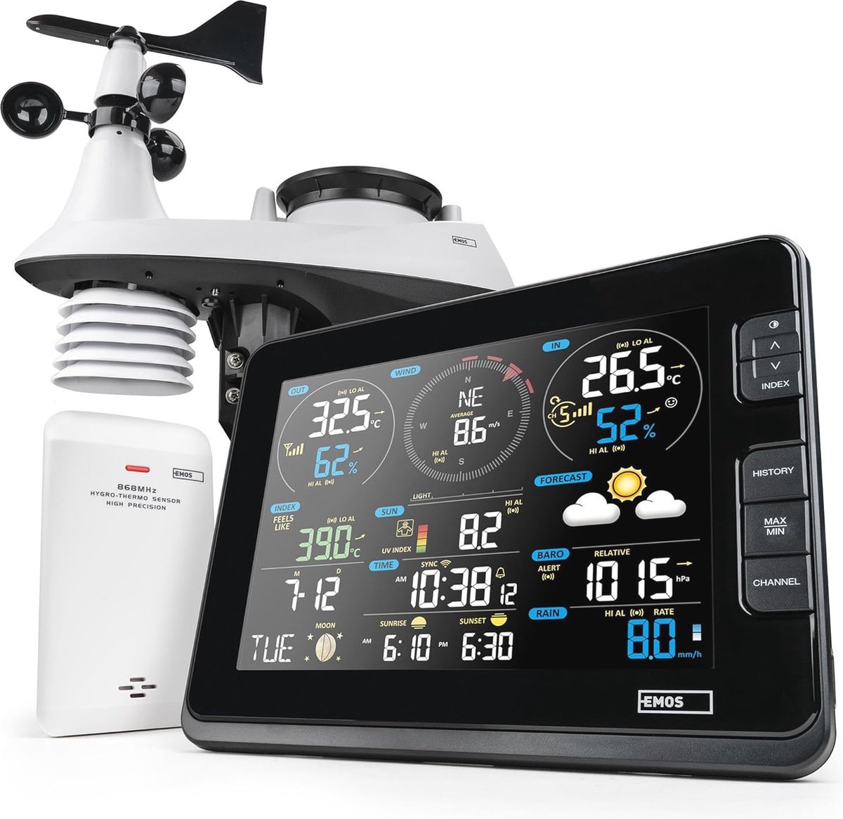Wifi Weerstation met Wind- en Regenmeter voor Binnen en Buiten - Real-time Weersvoorspelling, Temperatuur, Luchtvochtigheid en Meer