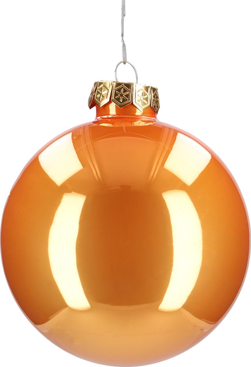Glazen kerstballen - Set van 4 stuks/100mm - Luxe kerst decoratie - Sfeervolle kerstversiering voor in de kerstboom - Glas - Autumn Sunset - Oranje – foto 6