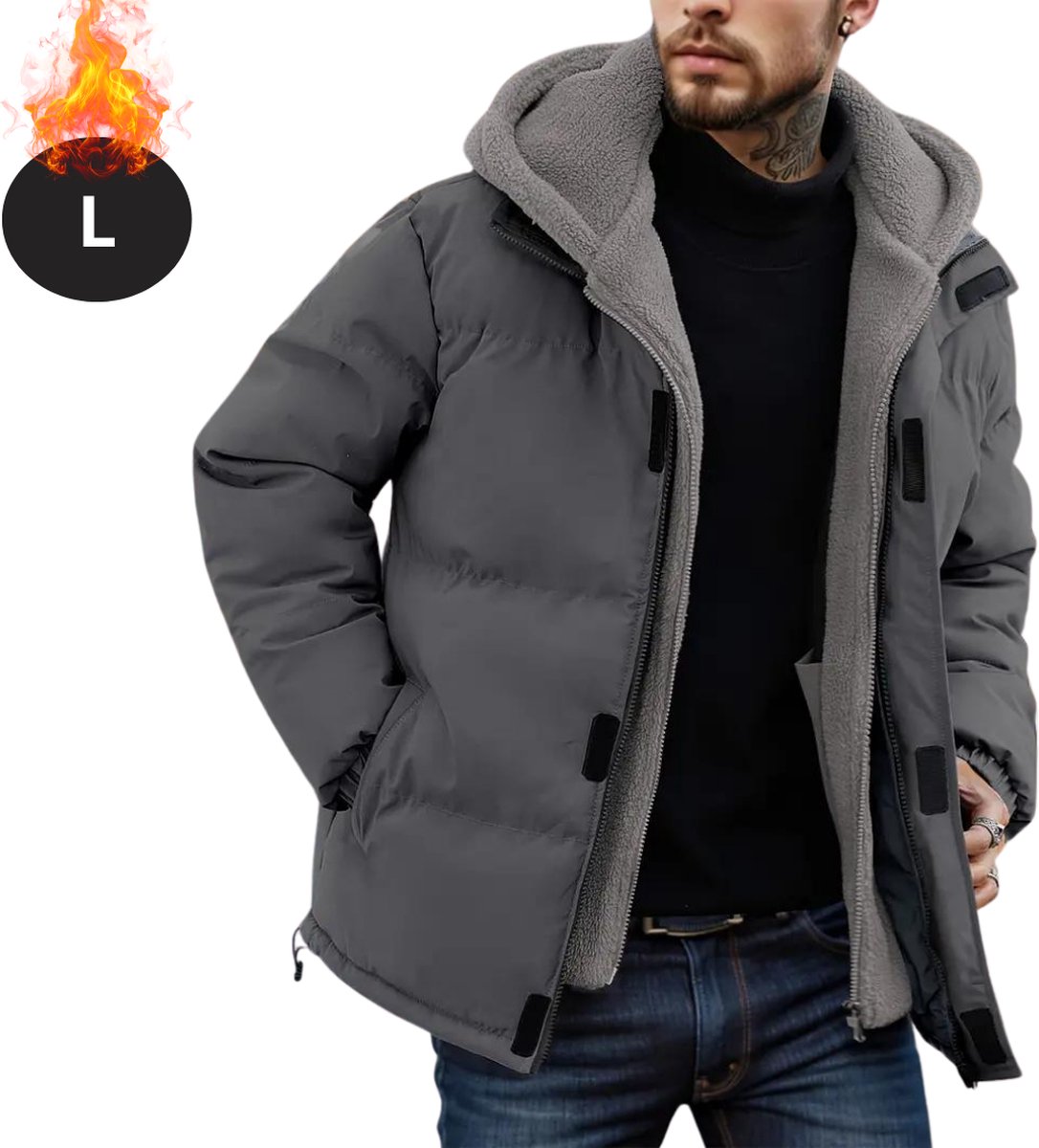 Bovista Winterjas Parka Heren Winter Fleecejas Volwassen Stijlvol Met Capuchon Grijs