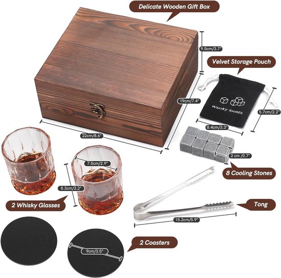 Whisky Accessoires Cadeau Whisky Stones Set Van Roestvrij Staal – 12 Stenen Met Tang & Tas – Koel Je Drank Zonder Water Whiskey Stones Giftset