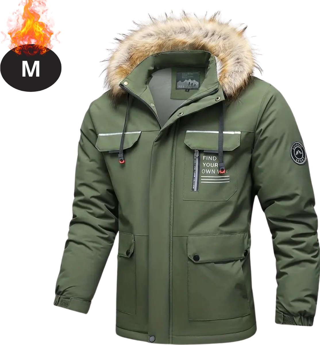 Bovista Winterjas Parka Heren Winter Jas Volwassen Stijlvol Met Capuchon Gewatteerde Jas Legergroen