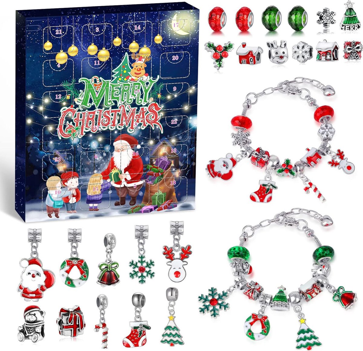Adventskalender 2022 – Armbanden en Sieraden Knutselen – 24 Vullingen – Bedelarmband Kit voor Meisjes
