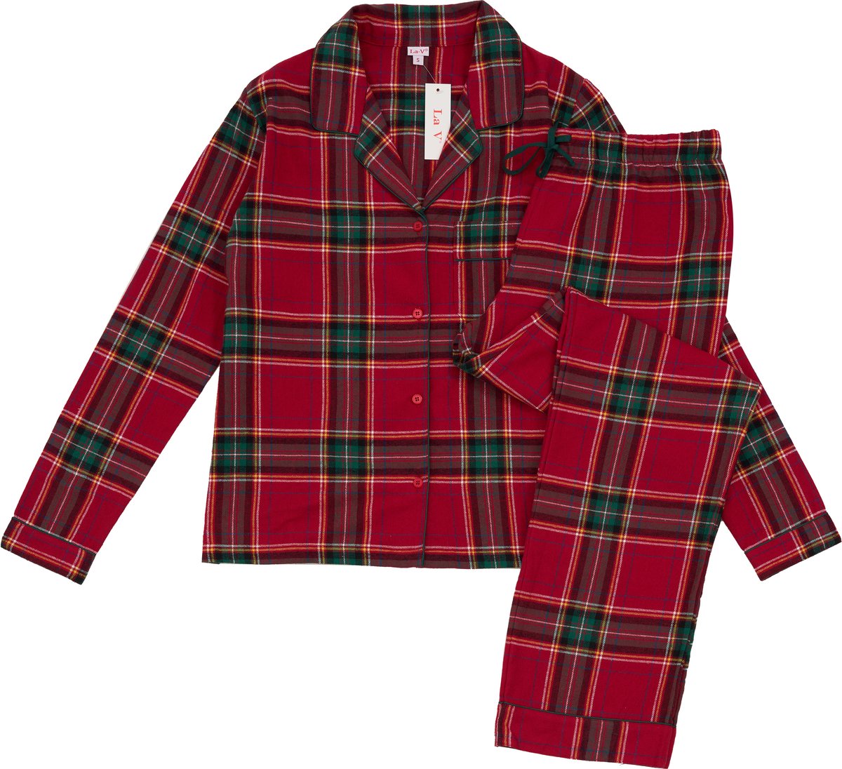 La V Flanel pyjamaset voor dames met geruit patroon Rood