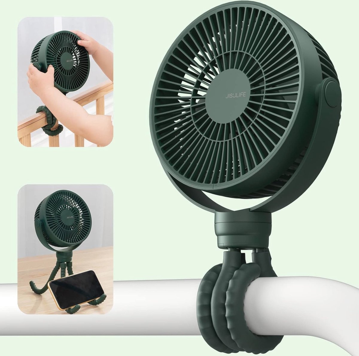 Draagbare Kinderwagenventilator met Flexibel Statief en 4000 mAh Batterij - 4 Snelheden, 720° Draaibaar, Ideaal voor Baby's