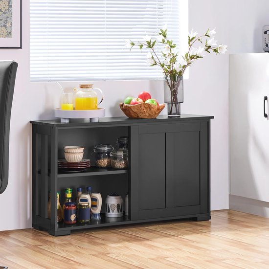 COSTWAY Sideboard, keukenkast met werkblad, 100 x 40 cm, buffetkast met deuren en laden en verstelbare planken, keukeneiland voor keuken, eetkamer, zwart