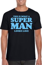 Chemise de déguisement pour homme Bellatio Decorations - super man - noir - bleu pailleté - soirée à thème - Vaderdag S