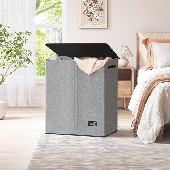 Lifewit 145L Wasmand 2 Secties, Extra Grote Wasmand met Deksel, Vuilnismand met Handvat, Verdeelde Wassorteerder Wasemmer Organizer met 2 Uitneembare Waszakken, Wit