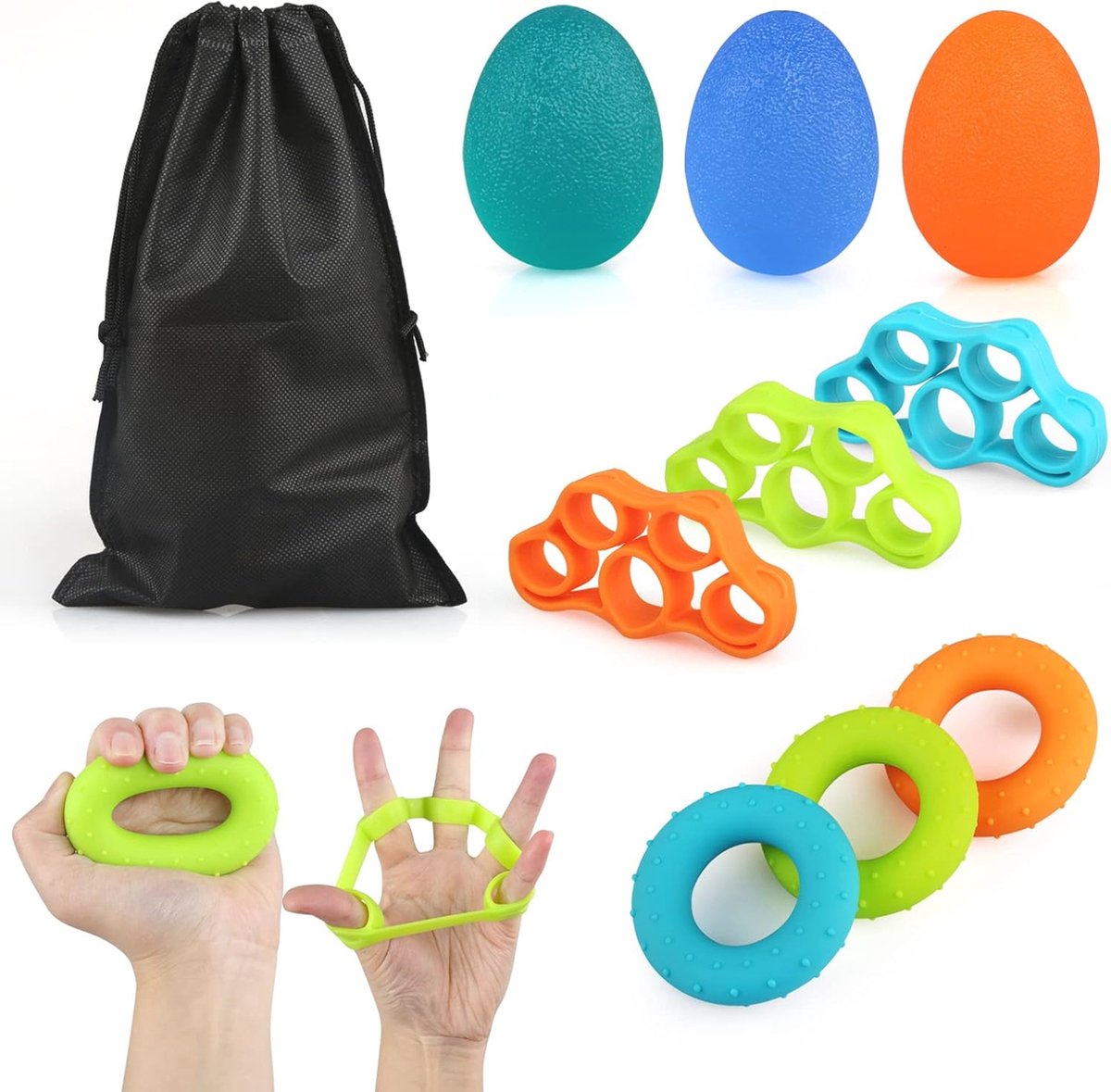 Vingertrainer en Antistressbal - Set met 3 Weerstandsniveaus voor Hand- en Vingoefeningen