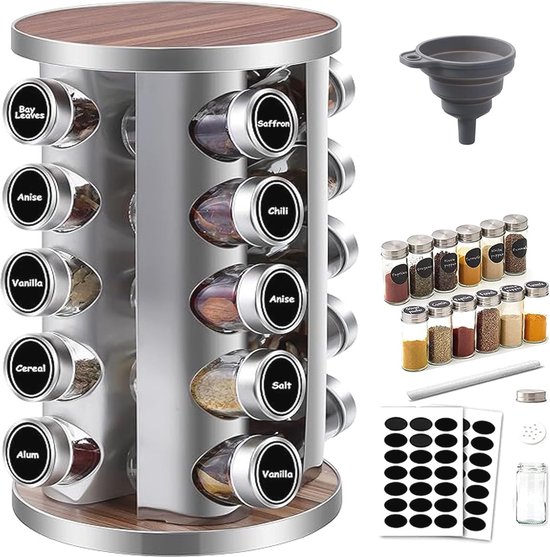 SAEIV Kruidenhouder, 360 graden draaibaar, kruidenorganizer met 6 x 120 ml kruidenpotjes, 360 graden in grootte verstelbaar, zacht kruidenrek van roestvrij staal, opslag van basiskruiden voor SAEIV Kruidenhouder, 360 graden draaibaar, kruidenorganizer met 6 x 120 ml kruidenpotjes, 360 graden in grootte verstelbaar, zacht kruidenrek van roestvrij staal, opslag van basiskruiden voor