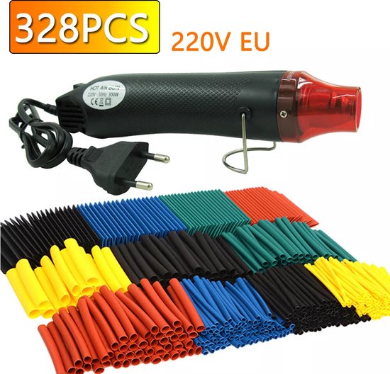 Foto: Heteluchtpistool 300w met krimpkousset 328 stks krimpkousenset warmtepistolen kit