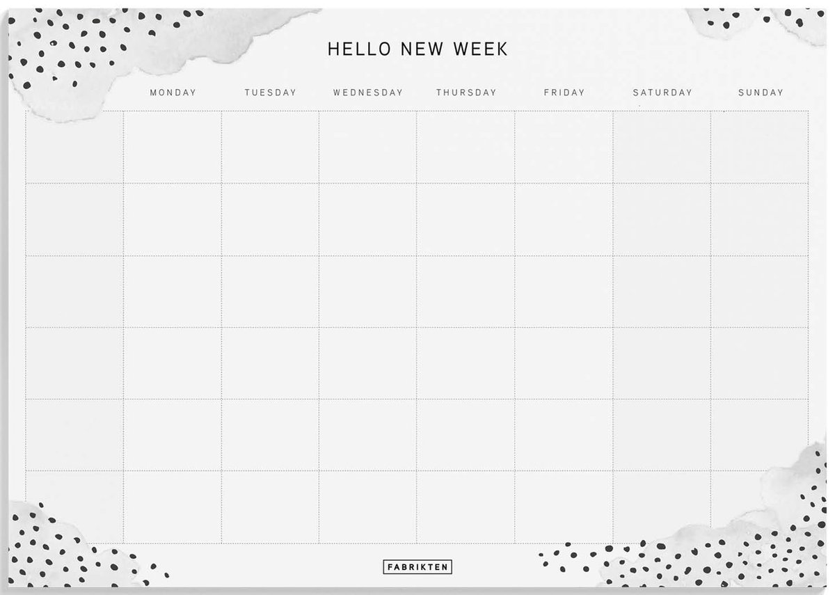 Fabrikten Weekplanner - Waterverf - Grijs - Engels - A4