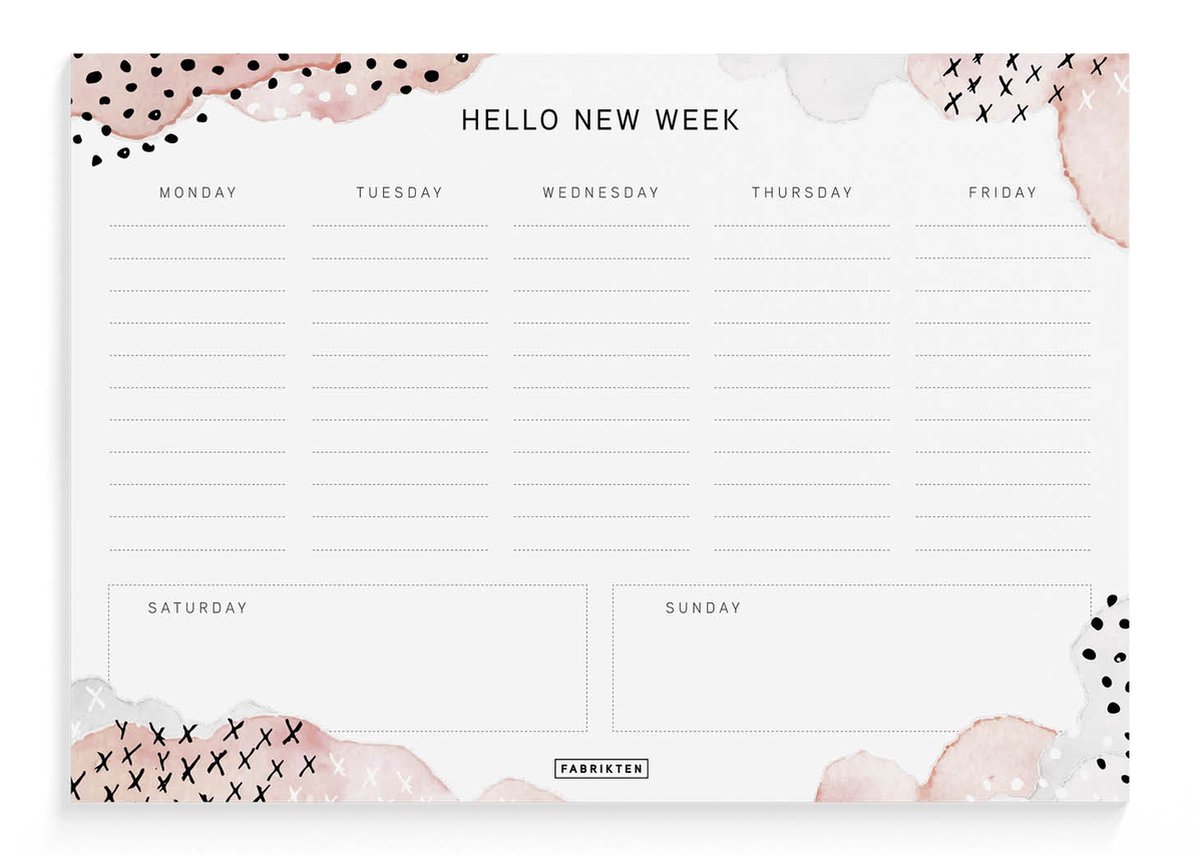 Fabrikten Weekplanner - Compact - Waterverf - Roze - Engels - A5