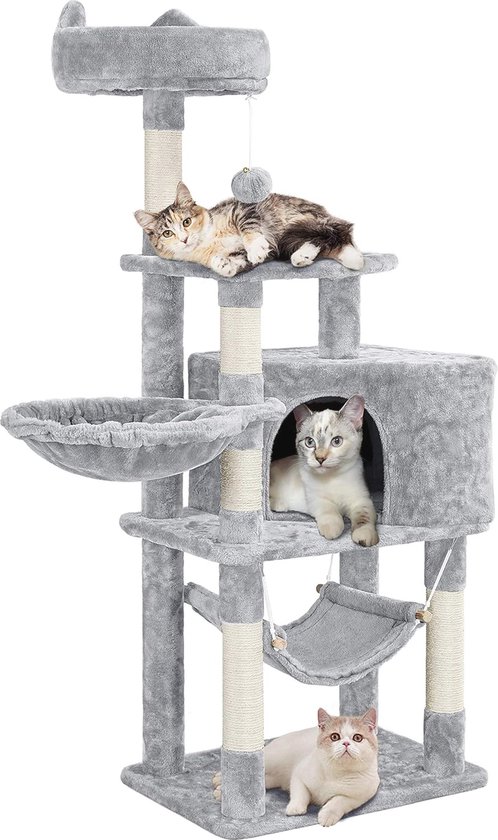 Liszton Wandmontage kattenkrabpaal 104 cm met hangmat, 2 platforms & massief houten treden - krabmeubel, slaapplaats & speelruimte voor katten