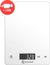 Kitchenwell Digitale Precisie Keukenweegschaal – Weegschaal Keuken - 1gr - 15kg – Tarra Functie - USB Oplaadbaar - Wit