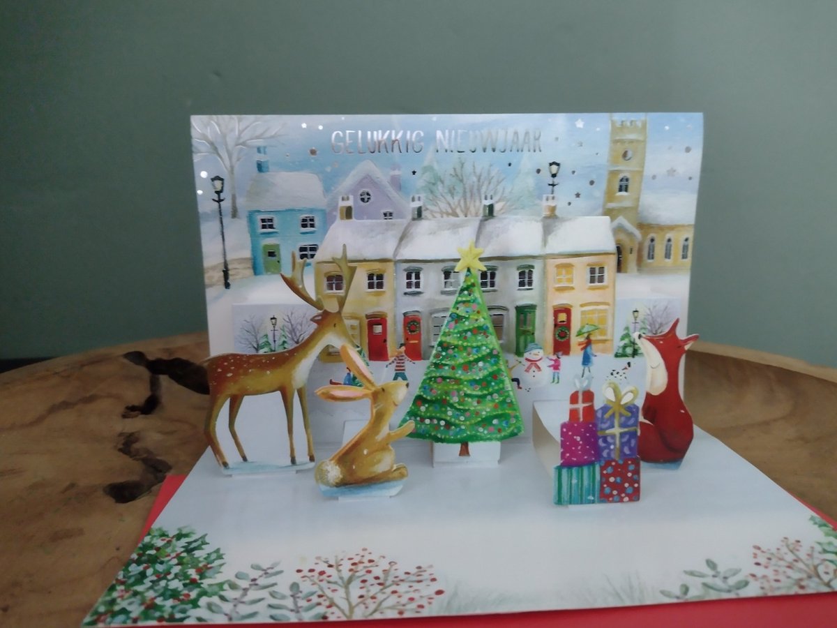 Pop-up Kerstkaart – Vrolijke 3D Kerstkaart met grappig kerst tafereel - Sneeuw - pop-up kaart 3D wenskaart - Fijne kerstdagen Gelukkig nieuwjaar.
