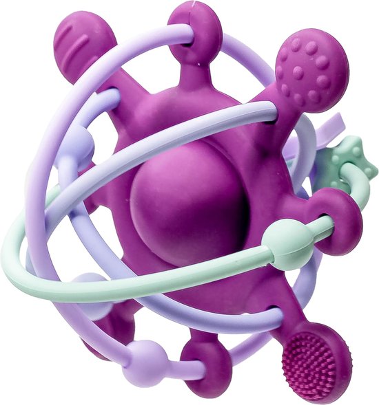 Bitey - Rammelaar - Bijtring Baby - Montessori Speelgoed - BPA-vrij - Grijp- en Bijtspeelgoed - Kraamcadeau - Babyshower Cadeau - Baby Speelgoed - Spelen en ontdekken - vanaf 3 maanden - Lavender Breeze