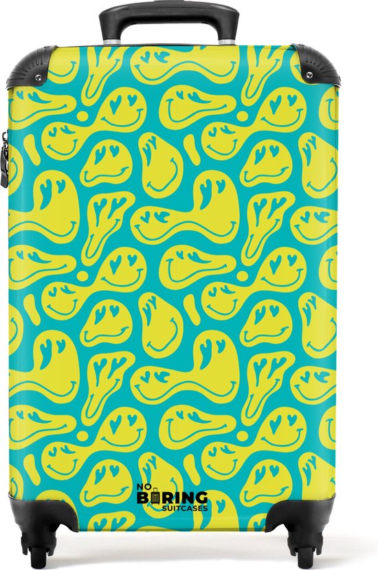 NoBoringSuitcases.com® - Valise cabine Smileys verts et jaunes - Bagage à main - Valise de voyage - Valise chariot - Valises 55x40x20 cm - 55x35x25 cm