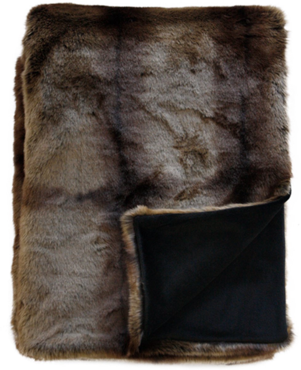 Hoge kwaliteit Plaid - Winterhome - 'Striped Beaver' - 150 x 180 - Heerlijk Zacht Imitatiebont - Fluwelen binnenkant
