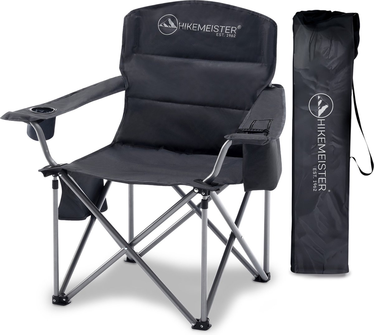 Bol.com Hikemeister ® XXL Campingstoel, opvouwbare klapstoel tot 158 kg, Kampeerstoel gevoerd met geisoleerde bekerhouders, vis ... aanbieding