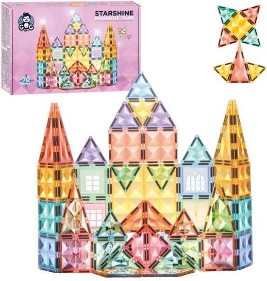 GG 1989 speelgoed magnétiques - STARSHINE DIAMOND 70 pièces - Tuiles magnétiques - Jouets de construction - speelgoed Montessori - speelgoed STEM - Blocs de construction magnétiques - Tuiles magnétiques - Cadeau pour enfants - 3-12 ans