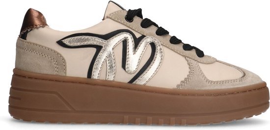 Manfield Dames Beige leren sneakers met gouden details Maat