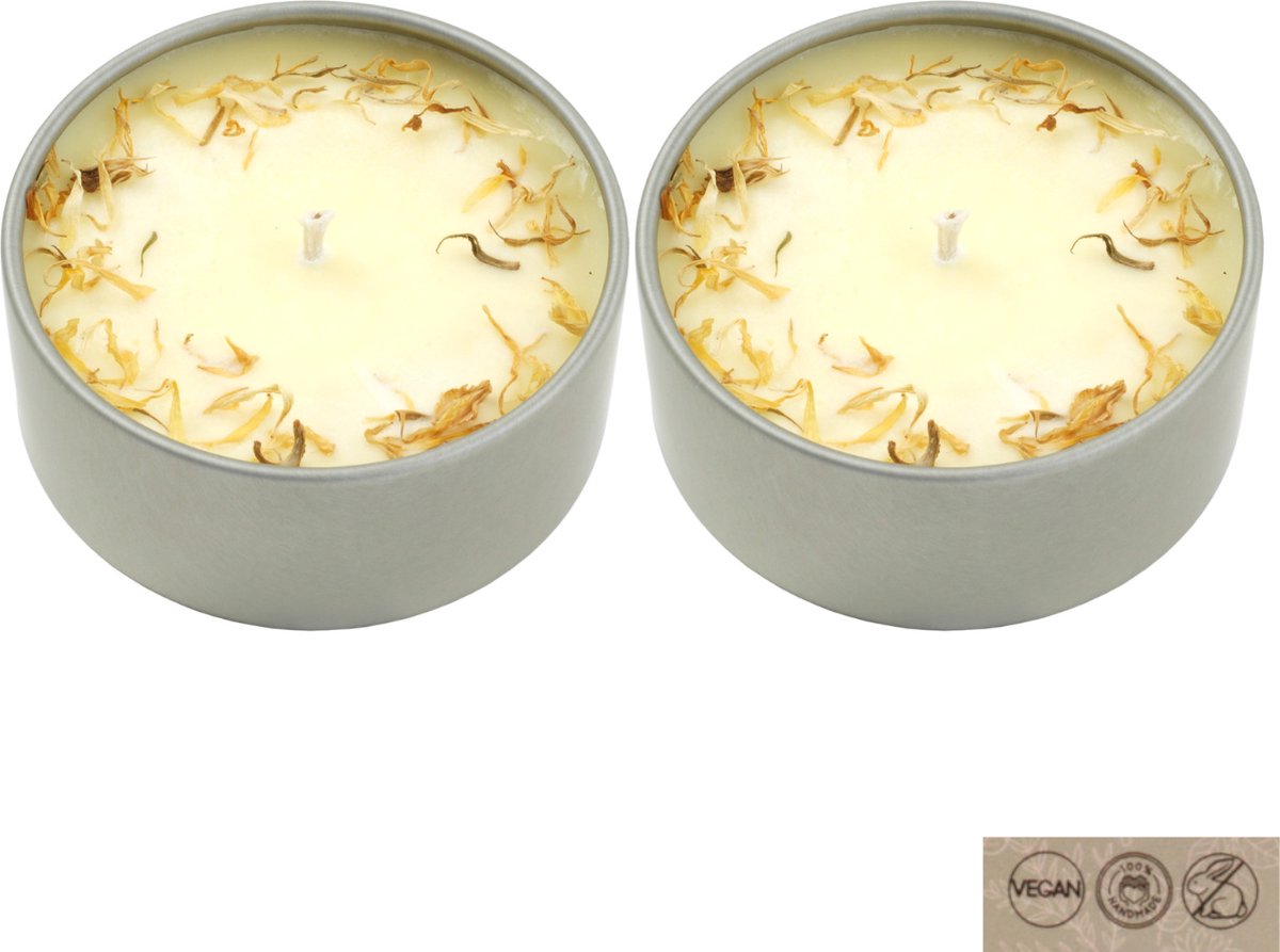 Mia Box Geurkaars Kalmerend - 2 x 160 g - Handgemaakt - 3 Essentiele Olien - Mandarijn Cipres en Sandelhout Olie - Vegan