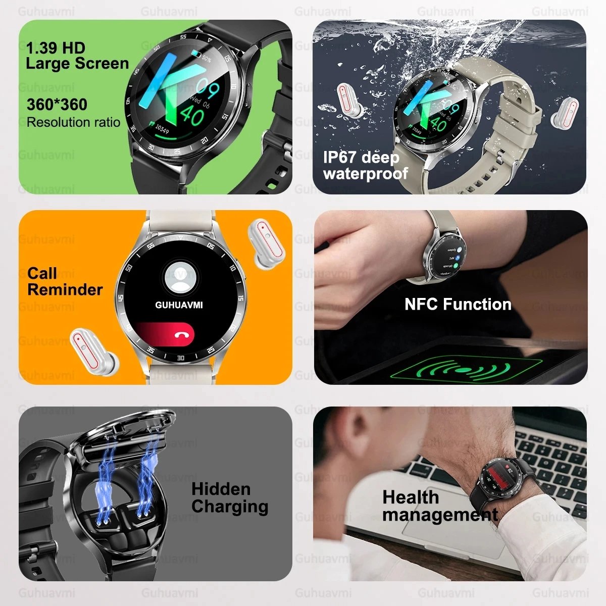 hoofdtelefoon, 2,01 Inch HD-aanraakscherm -oproep Fitness