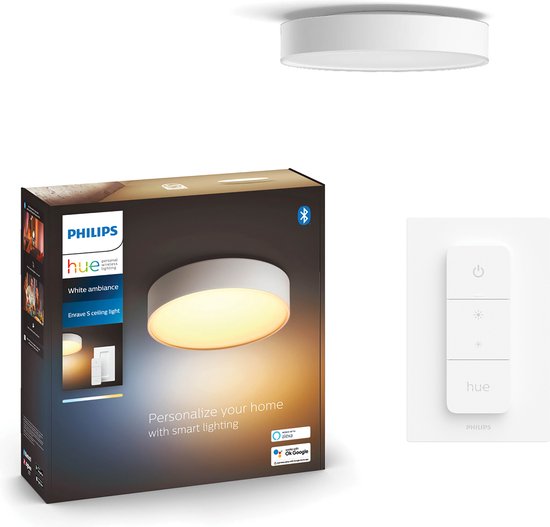 Foto: Philips hue enrave plafondlamp warm tot koelwit licht wit 26cm 1 dimmer switch tot koudwit