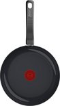 Zwarte Tefal koekenpan met rode thermospot en 'Tefal Eco Design' op de zwarte handgreep, van bovenaf gezien.