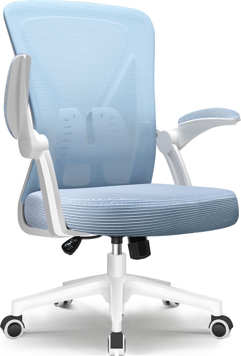 Elekiatech Ergonomische Bureaustoel - Bureaustoel - Opklapbare Armleuningen - Bureaustoelen voor Volwassenen-150 Kg-Blauw