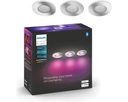 Philips Hue Xamento - LED inbouwspot - badkamerverlichting - GU10 fitting - 3 inbouwspots incl lamp - aanpasbaar wit en gekleurd licht - chrome - IP44 spatwaterdicht - Ø930mm - slimme verlichting