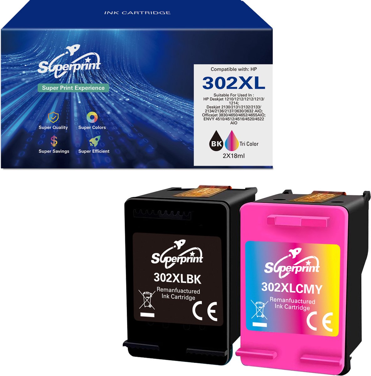 Pour Cartouches HP Envy 4520 - 302 XL, Noir & Couleur, (1 Noir, 1