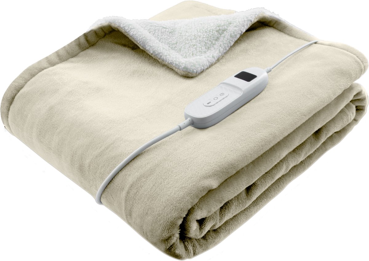 Seranova Elektrische Bovendeken XXL - 180x160 cm - 2 persoons Elektrische Deken - Warmtedeken - Dubbelzijdig Fleece Sherpa - Crème beige op Prijzenvolger.com