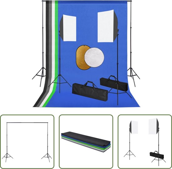 Foto: The living store studiolampen achtergrondset 5 achtergronden statief 90 208 cm softboxlamp 40x60 cm reflectoren 5 in 1 2 in 1