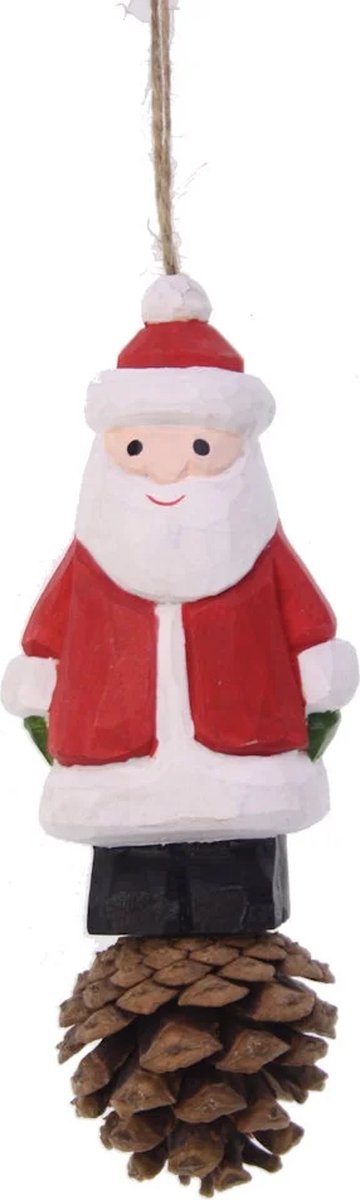 Ornament Kerstman op dennenappel, hout 5,5x4,5x14cm