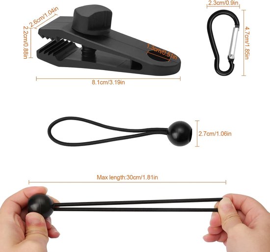 Dekzeilclips 10 Stuks - Tentclip Luifelclip - Campingluifelclip - Met 10 Spanelastiek - Tentspanners Met Bal - Zeilklemmen - Dekzeilclip Dekzeilclip - Outdoor Activiteitenclip Luifel - Klemmen Voor Bootzeil/Zeil/Spandoeken - Zwart - Profi van ProPlus — afbeelding 5