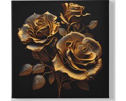 Vierkant Canvas Schilderij - Bloemen - Gouden Rozen - 40x40x2 cm