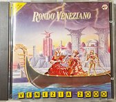 Cd-hoes 'Venezia 2000' met futuristische stad, gondel met musici en ruimtewezen. Tekst: Rondo Veneziano.