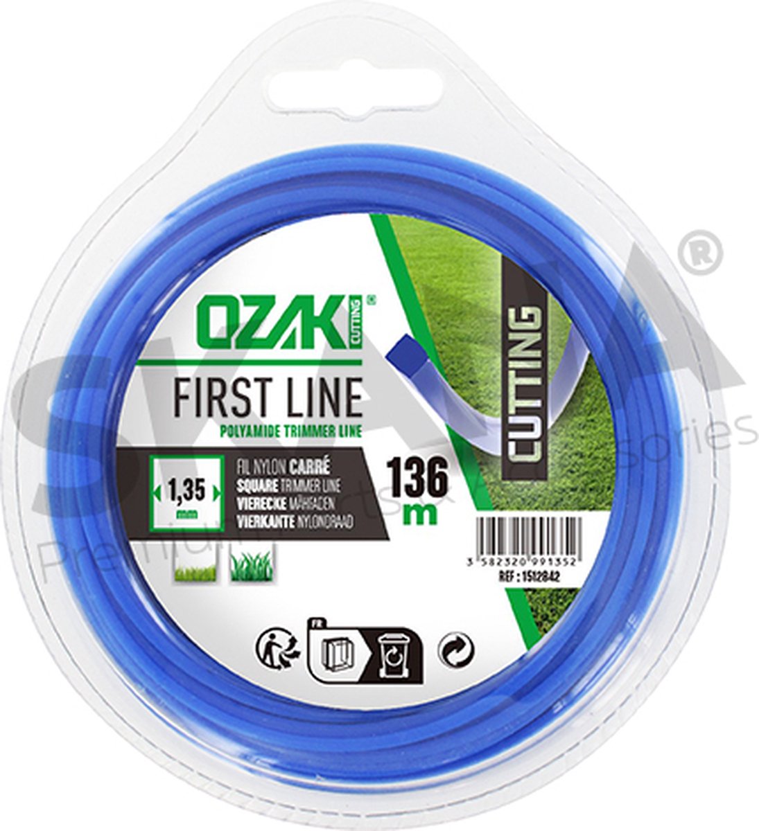 Blister vierkante nylondraad OZAKI - Lengte: 136 m, Ø: 1,35mm