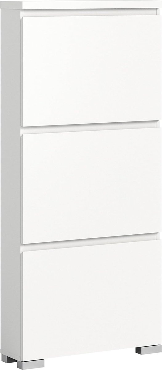 JGS® - Stijlvolle Witte Schoenenkast met 3 Vakken - Ruimtebesparende Schoenenopberger-
