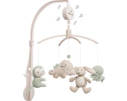 Baby's Only Muziekmobiel baby Animals - Boxmobiel - Laurel Green/Warm Linen - Gebreide figuurtjes - Muziek speelgoed - Melodie 'It's a small world'