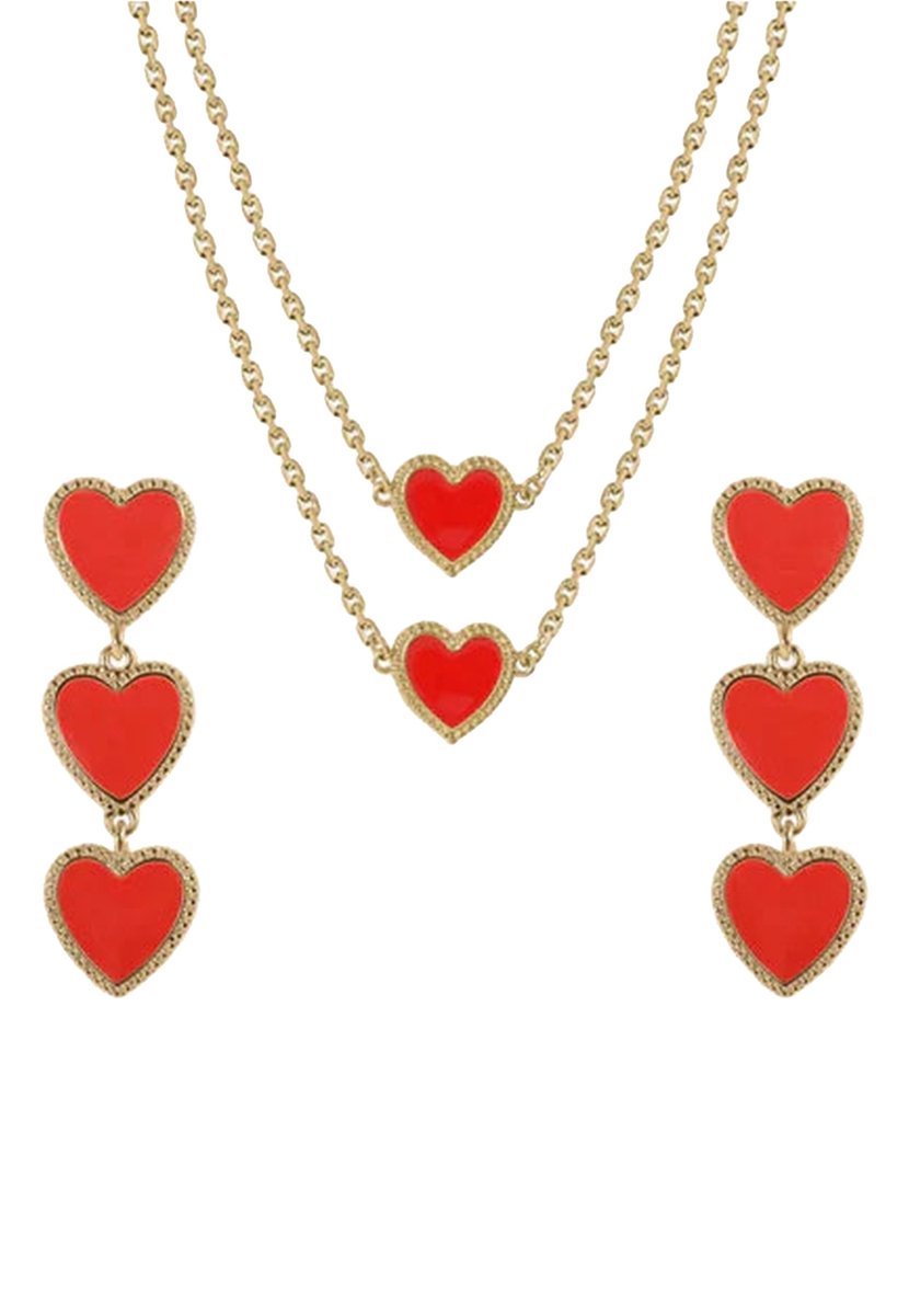 Maeva Red Heart Set Oorbellen, Armband & Ketting