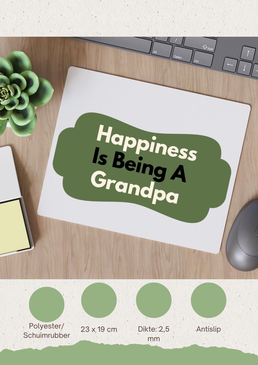 Akyol - happiness is being a grandpa Muismat - Opa - de liefste opa - verjaardag - cadeautje voor opa - opa artikelen - kado - geschenk - 23 bij 19 cm