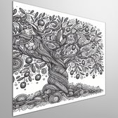 Doodle olijfboom schilderij | Creëerend verstrengelde takken: een levendige olijfboom in doodle-art | Kunst - 20x20 centimeter op Dibond | Foto op Dibond