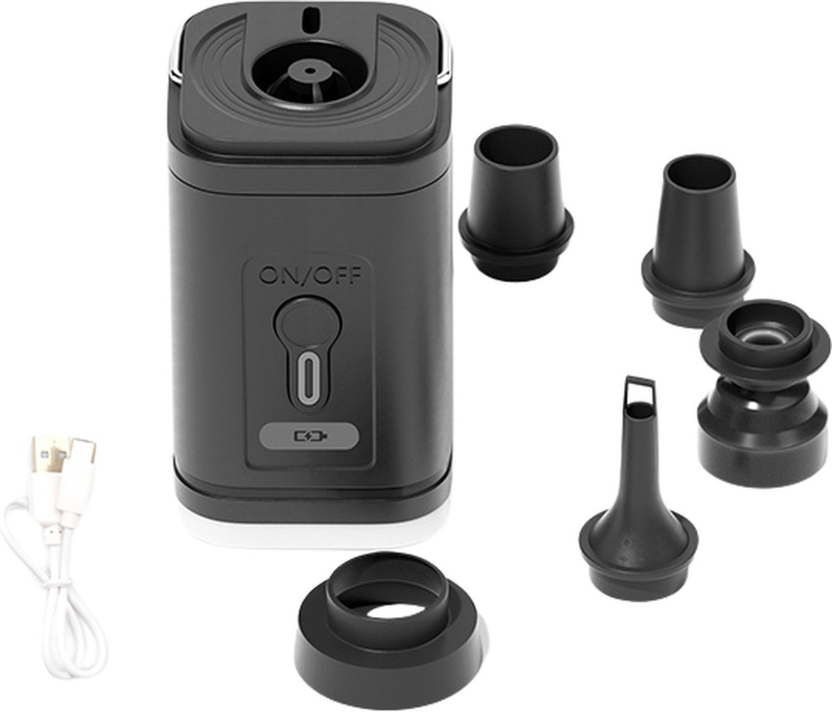 Blyx® - 3 In 1 Elektrische Luchtpomp - Mini Draadloze Luchtcompressor - Met Verlichting - Inflator/Deflator Pomp - Kamperen - 5x5x8CM Zwart