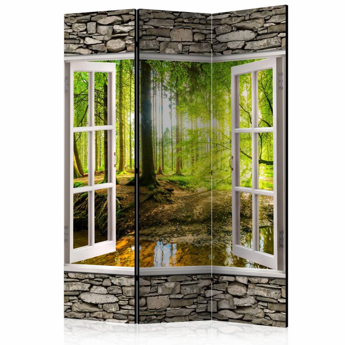 Vouwscherm - Uitzicht op bos 135x172cm gemonteerd geleverd, dubbelzijdig geprint (kamerscherm)