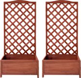 IvoQ Set van 2 Houten Plantenbakken met Klimrek – Perfect voor Bloemen en Klimplanten – Tuin en Balkon Decoratie