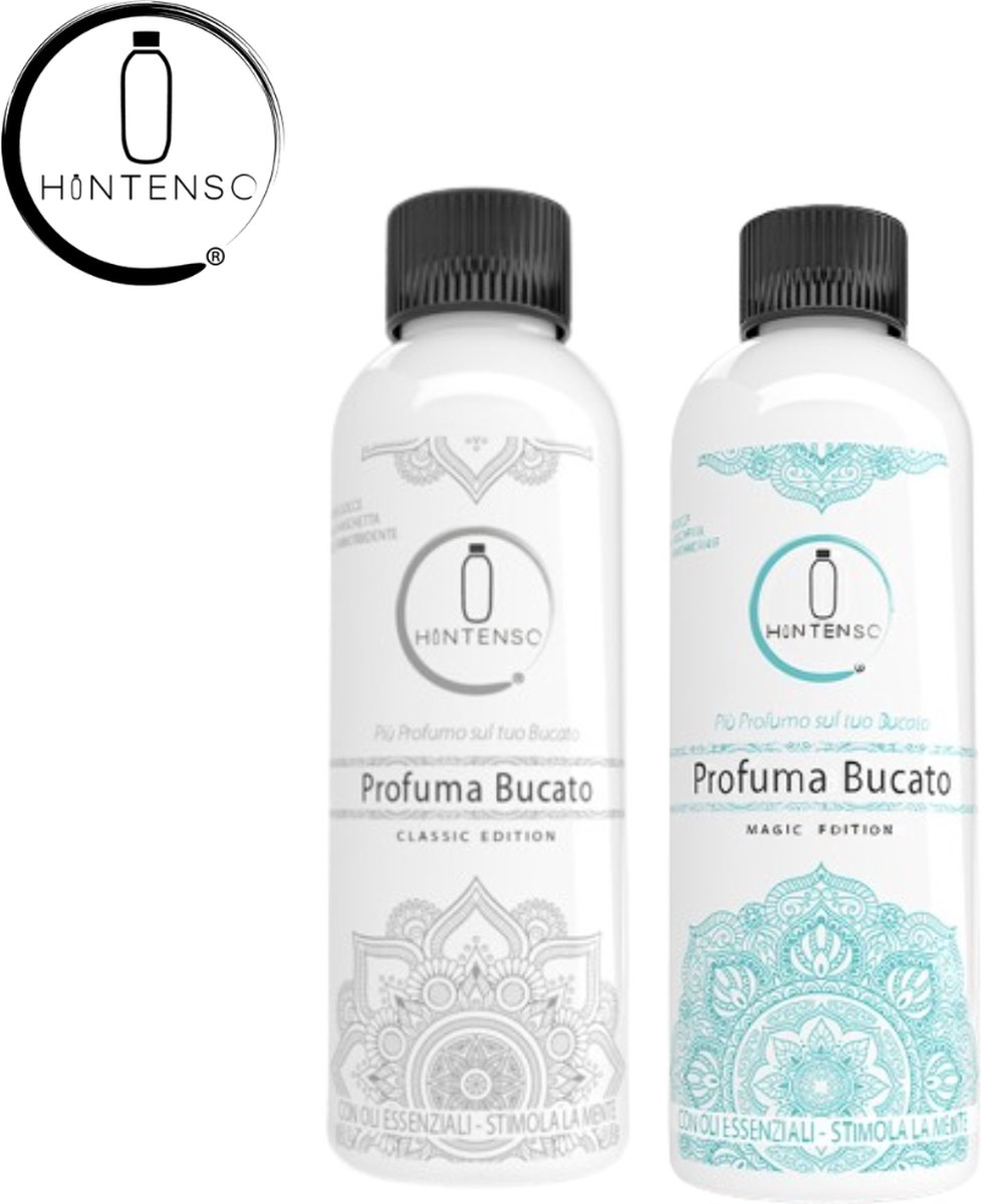 Wasparfum Hintenso Turquoise Magic Edition 500 ml + Wasparfum Hintenso White 500ml - Proefpakket - 140 Wasbeurten - Inclusief 1 gratis tester - Frisse was - Heerlijke geur - Textielverfrisser – Wasverzachter – Witte bloemen - Wasparfum - Wasmachine