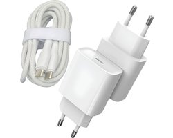 USB C Adapter met USBC naar USB C Kabel 3 Meter - 25W Super Fast Charge - Geschikt voor Samsung Snellader - Wit