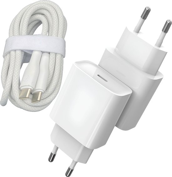 USB C Adapter met USBC naar USB C Kabel 3 Meter - 25W Super Fast Charge - Geschikt voor Samsung Snellader - Wit